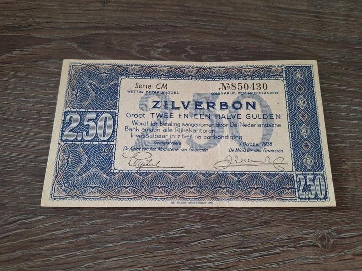 Bijna UNC biljet 2,5 gulden 1938, zilverbon, Postzegels en Munten, Bankbiljetten | Nederland, 1 gulden, Ophalen of Verzenden