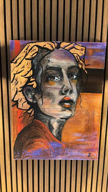  Uniek handgemaakt schilderij  warme tinten beschikbaar voor biedingen