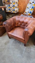 Antieke lederen Chesterfield fauteuil