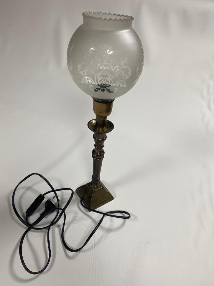 ouderwetse bollamp tafellamp, Huis en Inrichting, Lampen | Tafellampen, Zo goed als nieuw, Minder dan 50 cm, Glas, Metaal, Ophalen