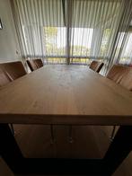 AKTIE  Staal Eiken eettafel met 4 stoelen, Ophalen of Verzenden, Zo goed als nieuw