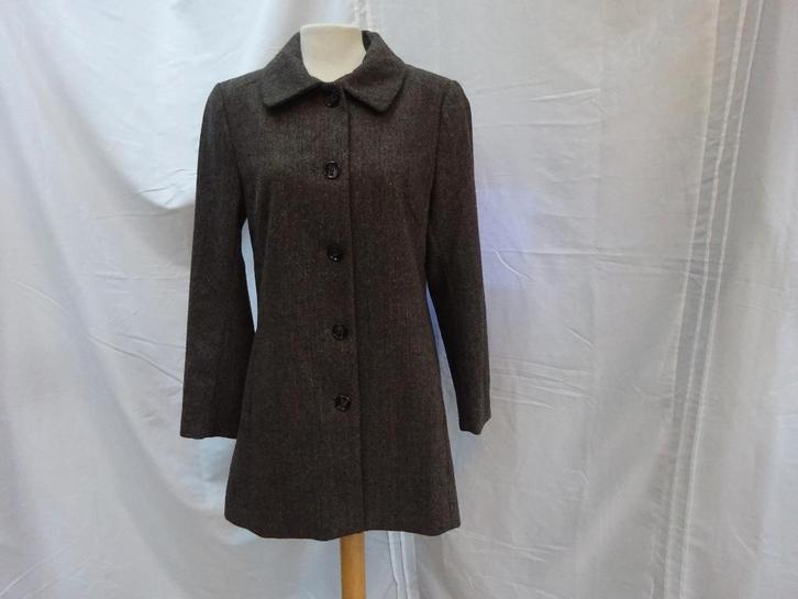 H&M bruin/zwart visgraat gevoerde jas - maat 42, Kleding | Dames, Jassen | Winter, Zo goed als nieuw, Maat 42/44 (L), Bruin, Ophalen of Verzenden