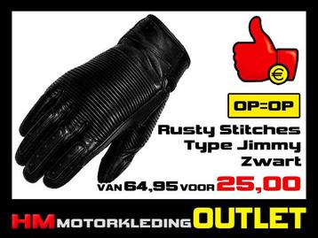 Motorhandschoen Rusty Stitches Jimmy - Zwart - Retro beschikbaar voor biedingen