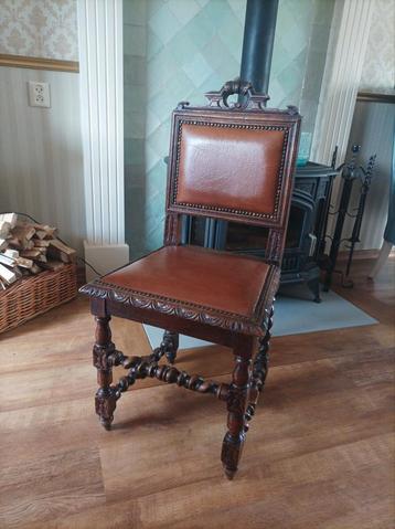 6 antieke eetkamerstoelen met leer beschikbaar voor biedingen