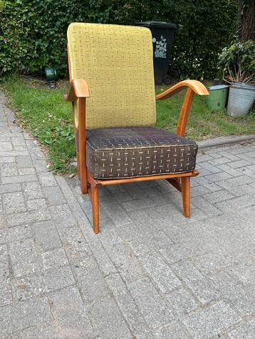 Fauteuil jaren 50-60 geel bruin vintage retro midcentury 125 beschikbaar voor biedingen