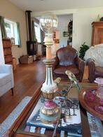 Franse brocante oude lamp hout handmade kap rozen, Antiek en Kunst, Ophalen of Verzenden