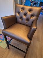 Mooie bruine barkruk met armleuning brons, Gebruikt, Met voetsteun, Ophalen, Hout