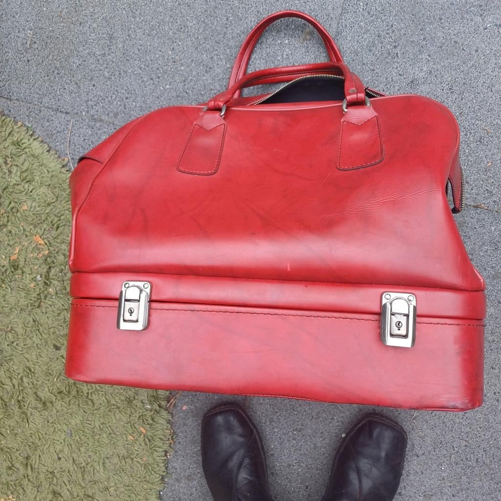 Retro koffer tas skai rood tas en koffer in 1, Ophalen of Verzenden, Zo goed als nieuw, Hard kunststof