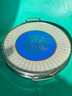 Retro dienblad glasplaat chrome blauw handvaten, Ophalen of Verzenden, Gebruikt, Rond, Overige materialen