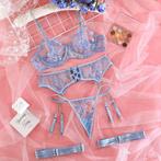 Blauw dames lingerie setje / transparante slipje bh sexy kan, Verzenden, Blauw, Setje