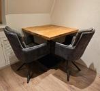 Vierkante eetkamer tafel + 2 gestoffeerde draaistoelen, Huis en Inrichting, Tafels | Eettafels, Ophalen, Zo goed als nieuw