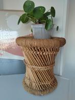 Franse kruk plantentafel gevlochten touw Bamboe Japandi, Huis en Inrichting, Verzenden, Zo goed als nieuw