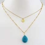 Dubbele ketting met blauwe steen, Nieuw in verpakking, Ophalen of Verzenden, Nieuw, Blauw