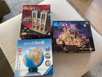3 x 3D puzzels Wereldbol - Mont St Michel - Notre Dame, Ophalen, Minder dan 500 stukjes, Zo goed als nieuw, Rubik's of 3D-puzzel
