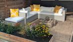 Loungeset lichtgrijs wicker & wit | 235x235 zeer goede staat, Ophalen, Gebruikt, Bank, 6 zitplaatsen