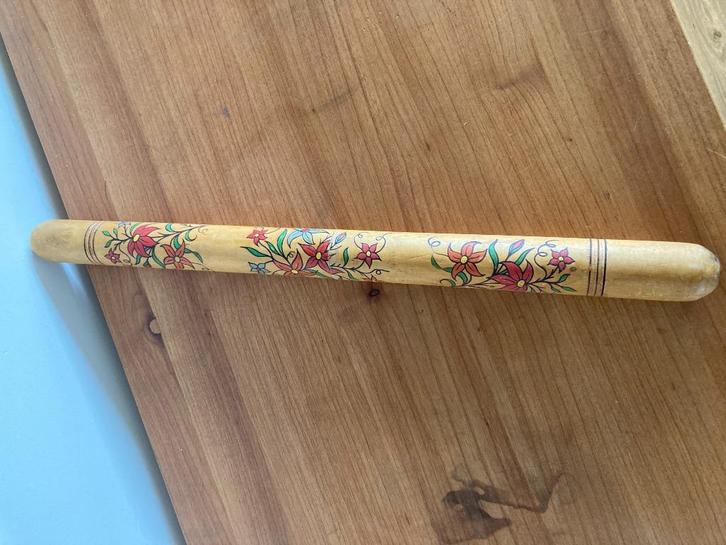 Vintage beschilderde houten breinaaldenkoker–folk art, Hobby en Vrije tijd, Breien en Haken, Gebruikt, Breien, Overige typen, Ophalen of Verzenden