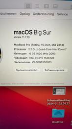 MacBook Pro 15-inch Mid 2014 - 16GB RAM, Big Sur, Computers en Software, Apple Macbooks, Gebruikt, 2 tot 3 Ghz, 128 GB of minder