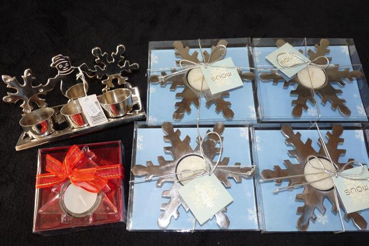 nieuw diverse kerst waxinelichthouders 5x rvs en 1x glas, Diversen, Kerst, Nieuw, Ophalen of Verzenden