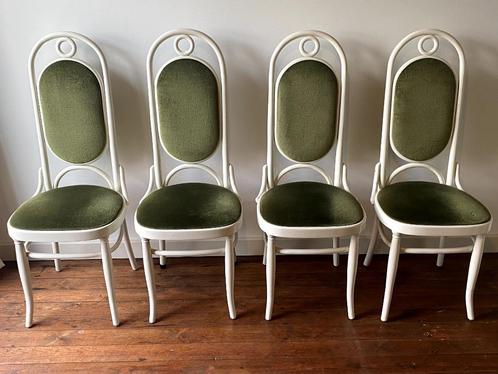 Thonet "Lange Jan" vintage stoelen, nr. 207R 4 stuks, Huis en Inrichting, Stoelen, Zo goed als nieuw, Vier, Hout, Stof, Wit, Ophalen of Verzenden