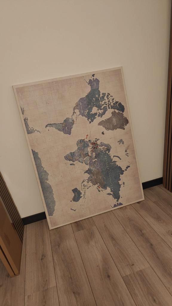 Wereldkaart Canvas - Prik je Reizen!, Huis en Inrichting, Woonaccessoires | Schilderijen, Tekeningen en Foto's, Gebruikt, Schilderij