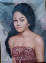 Schilderij van een Balinese vrouw 56 x 41cm. op spanraam, Antiek en Kunst, Kunst | Schilderijen | Klassiek, Ophalen