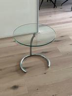 Retro glazen bijzettafel met chroom onderstel, Rond, Retro, Ophalen, 45 tot 60 cm