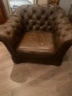 Chesterfield fauteuil op wieltjes, Huis en Inrichting, Ophalen of Verzenden, Gebruikt, Leer, 75 tot 100 cm