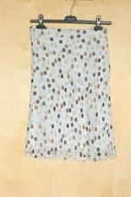 Comma mooie witte zijden rok met blauwe, bruine stippen 38 M, Maat 38/40 (M), Wit, Zo goed als nieuw, Onder de knie