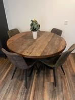 Ronde houten eettafel met 4 eetkamerstoelen, Huis en Inrichting, Tafels | Eettafels, Ophalen, Zo goed als nieuw, Rond, 100 tot 150 cm