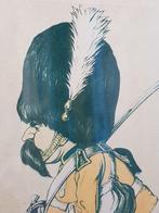 Mooie oude Engelse ingelijste karikatuur van een Dragoon., Ophalen of Verzenden