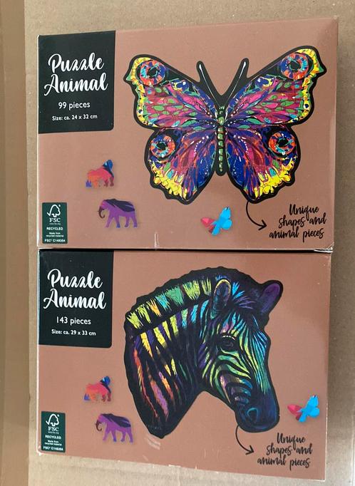Puzzel dieren vlinder en zeebra in mooie kleuren., Hobby en Vrije tijd, Denksport en Puzzels, Nieuw, Legpuzzel, Minder dan 500 stukjes