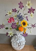 Prachtig compleet bloemstuk,zijden kunstbloemen design vaas, Ophalen of Verzenden, Gebruikt, Binnen