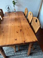 Houten Eettafel met Rotan Stoelen, Huis en Inrichting, Tafels | Eettafels, Ophalen, Gebruikt, 100 tot 150 cm, 150 tot 200 cm