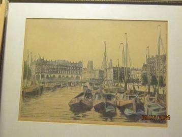 Mooie ets Hand ingekleurd Mar. Janssen, Oude Havenk/Pl C'30 beschikbaar voor biedingen