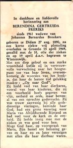 Freriks Berendina Gertruida 1890 Didam-1969 Winterswijk, Ophalen of Verzenden