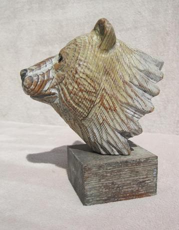 Houten berenkop - bord sculptuur - egel zwarte woud.    beschikbaar voor biedingen