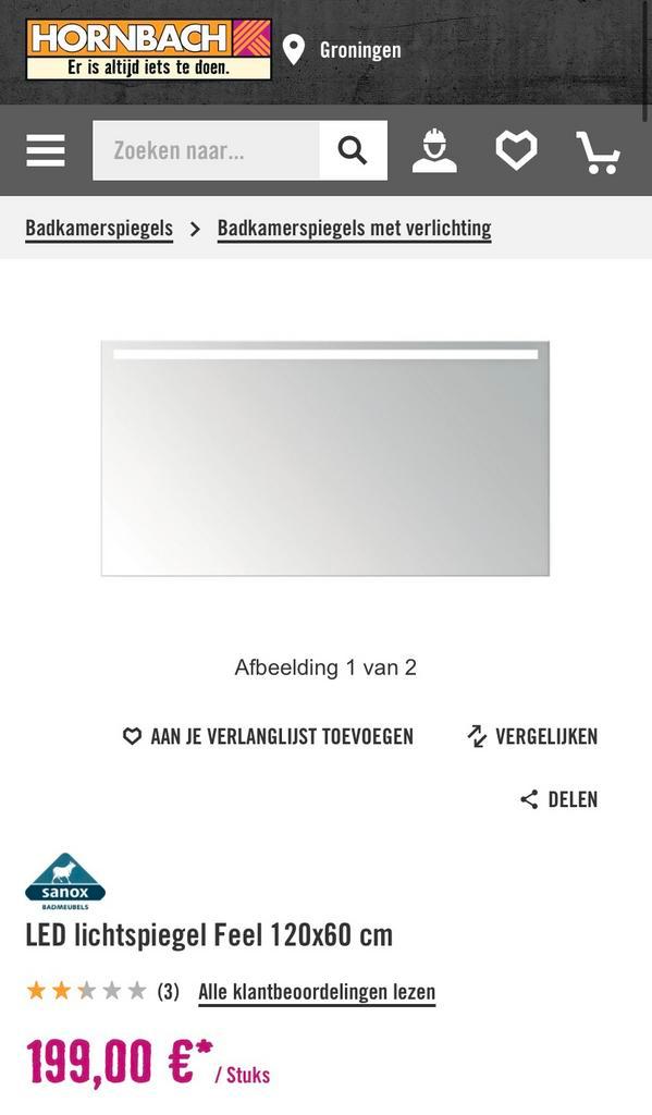 Badkamerspiegel LED lichtspiegel Feel 120x60 cm spiegel, Huis en Inrichting, Badkamer | Badkamermeubels, Zo goed als nieuw, Overige typen