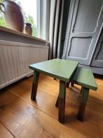Set van 2 eikenhouten bijzettafeltjes., Minder dan 55 cm, Gebruikt, Up-cycle, Rechthoekig