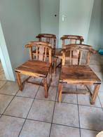 Brocante houten eetkamerstoelen (4), Huis en Inrichting, Ophalen, Gebruikt, Bruin, Hout