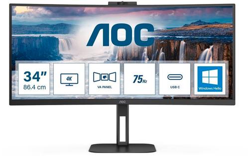 AOC CU34V5CW/BK Zwart usb c webcam 100hz monitor 34", Computers en Software, Monitoren, Zo goed als nieuw, 61 t/m 100 Hz, DisplayPort