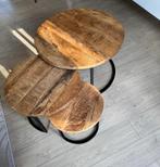 Set van 3 houten bijzettafels, Ophalen, Rond, Zo goed als nieuw, Minder dan 50 cm