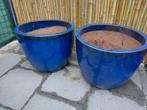 2 Blauwe Bloempotten, Ophalen, Rond, Zo goed als nieuw, Minder dan 25 cm