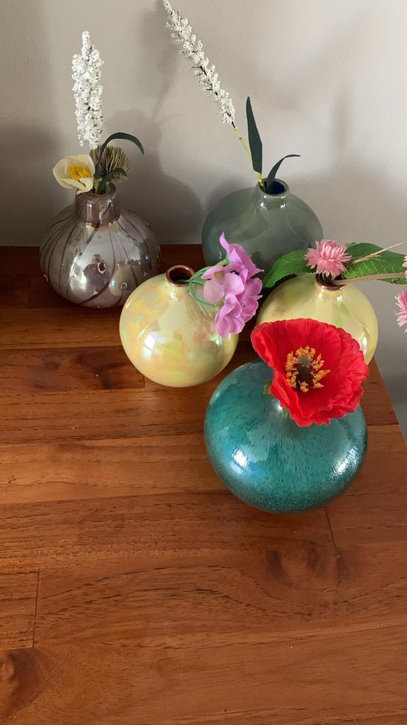 5 Kleurrijke Vaasjes - Decoratie, Huis en Inrichting, Woonaccessoires | Vazen, Gebruikt, Overige kleuren, Minder dan 50 cm, Glas
