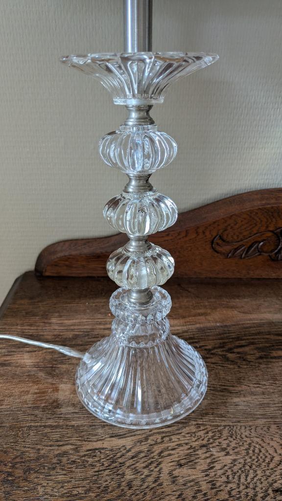 Glazen tafellamp, Huis en Inrichting, Lampen | Tafellampen, Gebruikt, Minder dan 50 cm, Glas, Metaal, Ophalen of Verzenden