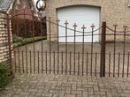 Massief Ijzeren hekwerk, hek, tuinhek, sierhekwerk, poort 2x, Ophalen, Met poort, Gebruikt, Dubbelstaafmat hekwerk