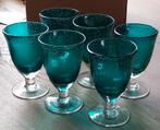 6  DutZ drink-/ wijnglazen  turquoise  met bubbels, Glas of Glazen, Nieuw, Ophalen of Verzenden, Glas