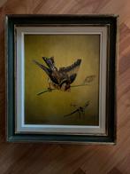 Schilderij van ML. Platteeuw - Vogel en Libelle, Antiek en Kunst, Ophalen of Verzenden