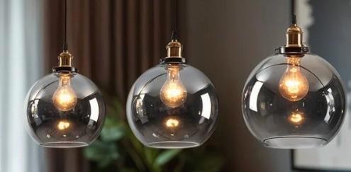 4 hanglampen Smoke mirror glas, Huis en Inrichting, Lampen | Hanglampen, Zo goed als nieuw, Minder dan 50 cm, Glas, Ophalen