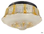 2272 vintage glazen plafonniere amberkleurig glas 14x23, Ophalen of Verzenden, Gebruikt, Glas