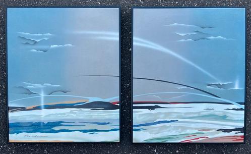 Postmodern schilderij, 2-luik, airbrush, jaren ‘80, Antiek en Kunst, Kunst | Schilderijen | Abstract, Ophalen of Verzenden